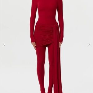 Naked Wardrobe Red Long Sleeve Jumpsuit AND ruched skirt.